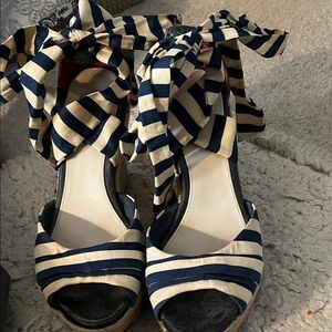 UGG Navy and Cream Striped Wedges